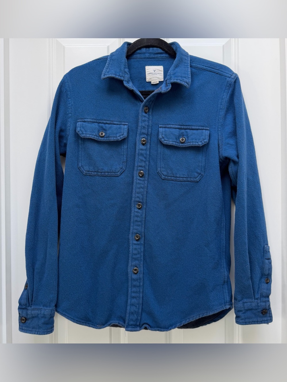 AMERICAN EAGLE LONG SLEEVE BUTTON UP SHIRT JACKET SHACKET BLUE BLACK SMALL